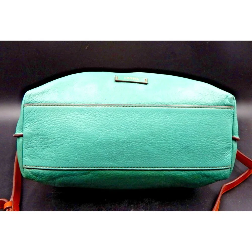 Fossil 1954 Julia Satchel Purse Multi Teal White Leather Handbag Brown Accent